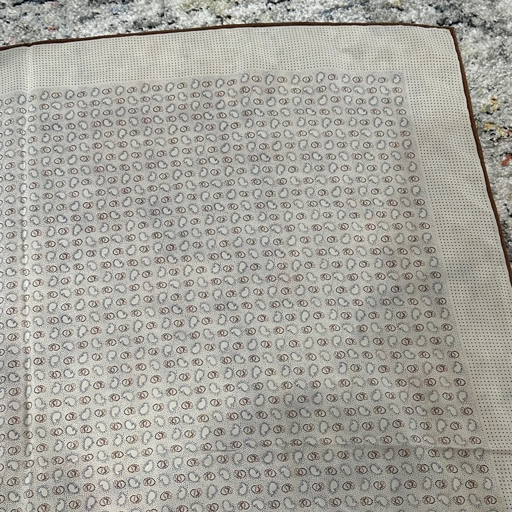 Christian Dior Vintage Silk Cream and Brown Patterned Scarf with Box